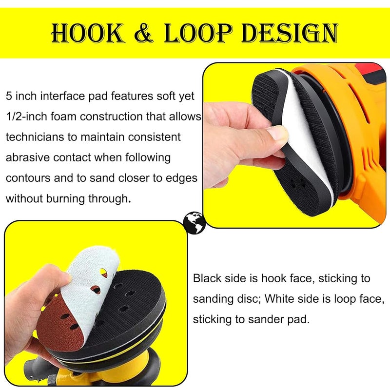 Crossarctic 5 Inch 8 Holes Soft Density Interface Pads Hook and Loop Sponge Cushion Buffer Round Backing Pad Foam Sanding Pads for Orbital Sander(4 Pack) - Image 4